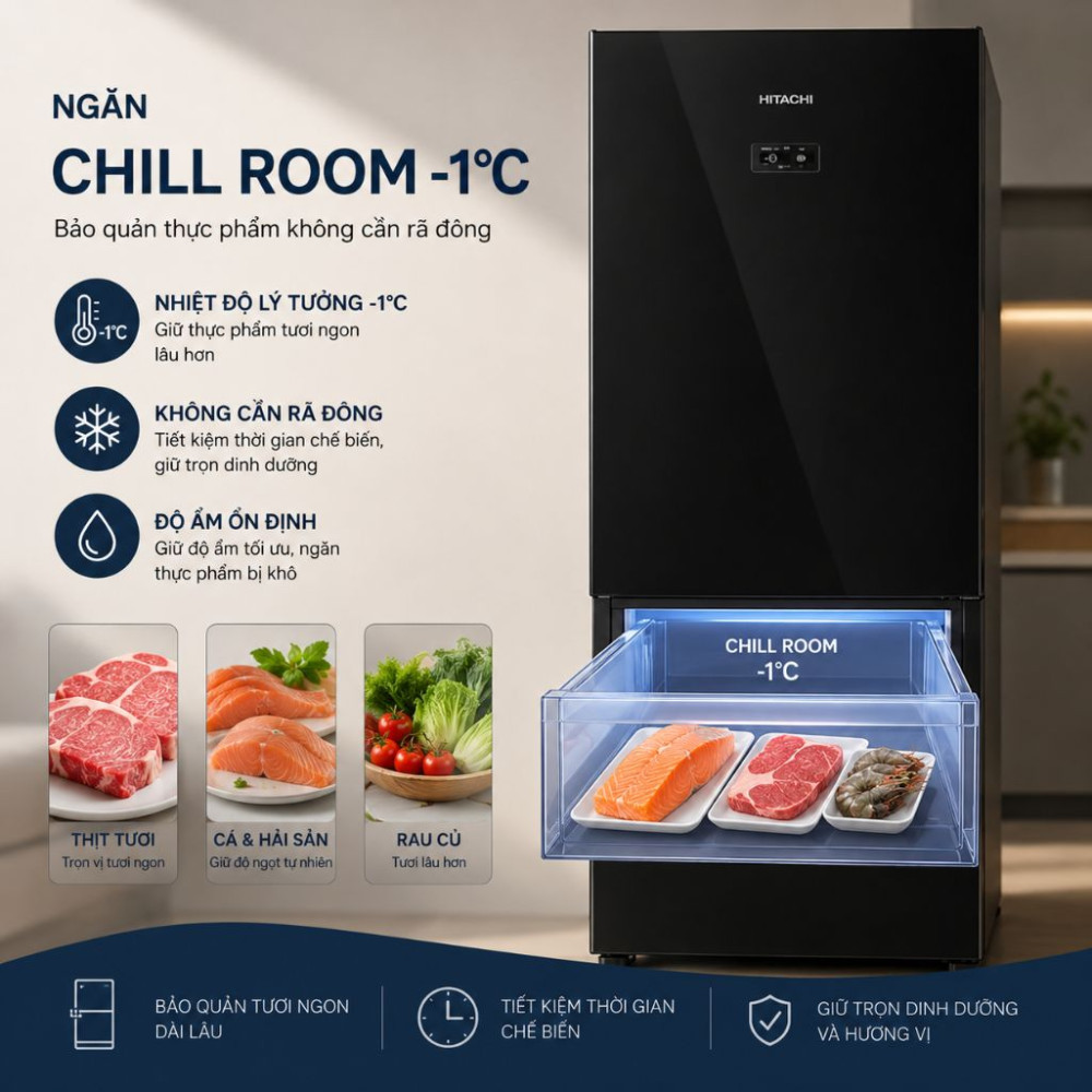 Tủ lạnh Hitachi Inverter 323 lít HRBN6340DUVN - Hàng chính hãng