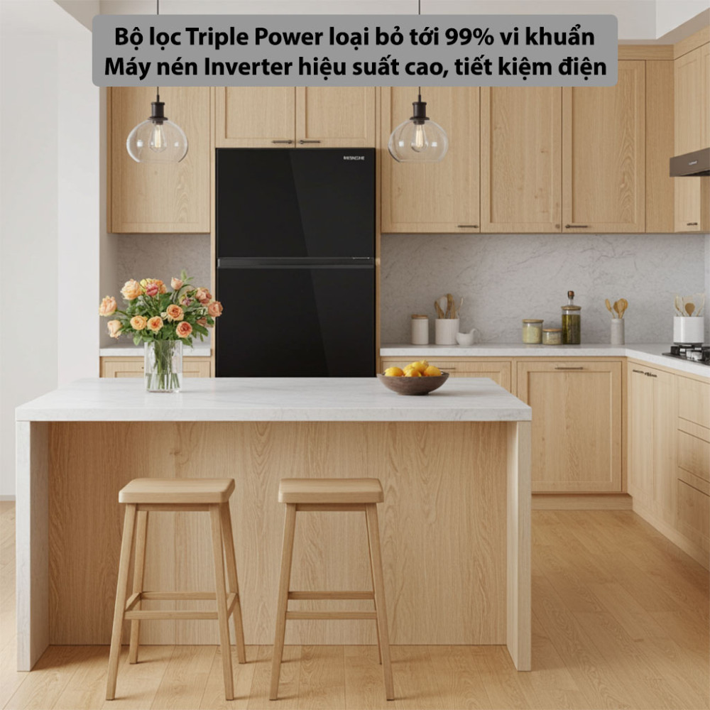Tủ lạnh Hitachi Inverter 374 lít HRTN6408SGBKVN bộ lọc bảo vệ sức khỏe