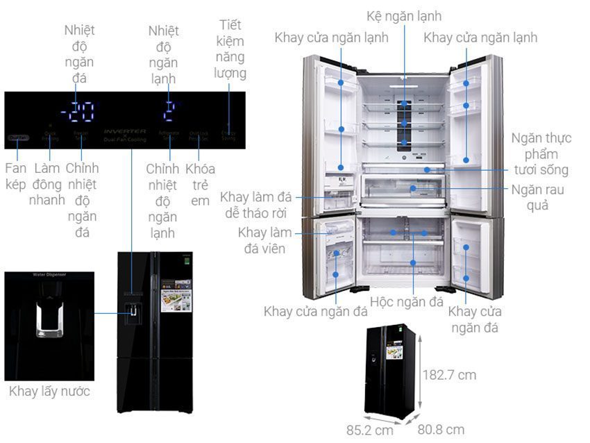 Chi tiết của tủ lạnh Hitachi Inverter R-WB730PGV6X GBK