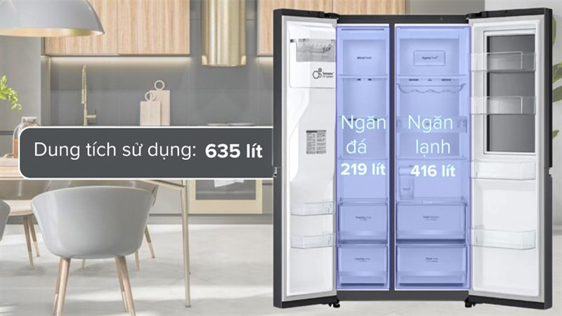 Dung tích của Tủ lạnh Inverter 635 lít Side By Side InstaView LG GR-G257BL