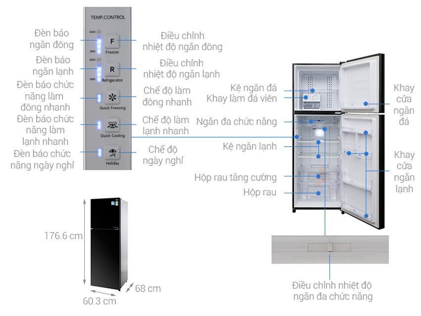 Chi tiết của tủ lạnh Inverter Aqua AQR-IG377DN GB