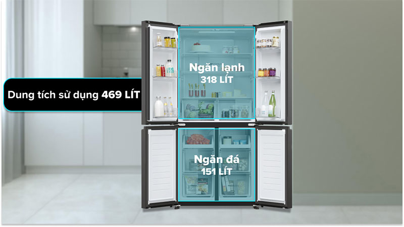Dung tích của Tủ lạnh Inverter 469 lít Multi Door Aqua AQR-M536XA(SL)