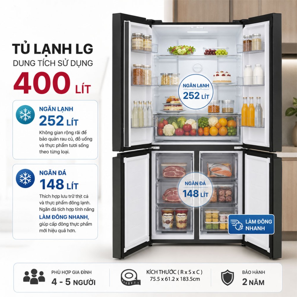 Tủ lạnh LG Inverter 400 lít Multi Door F40BG - Hàng chính hãng