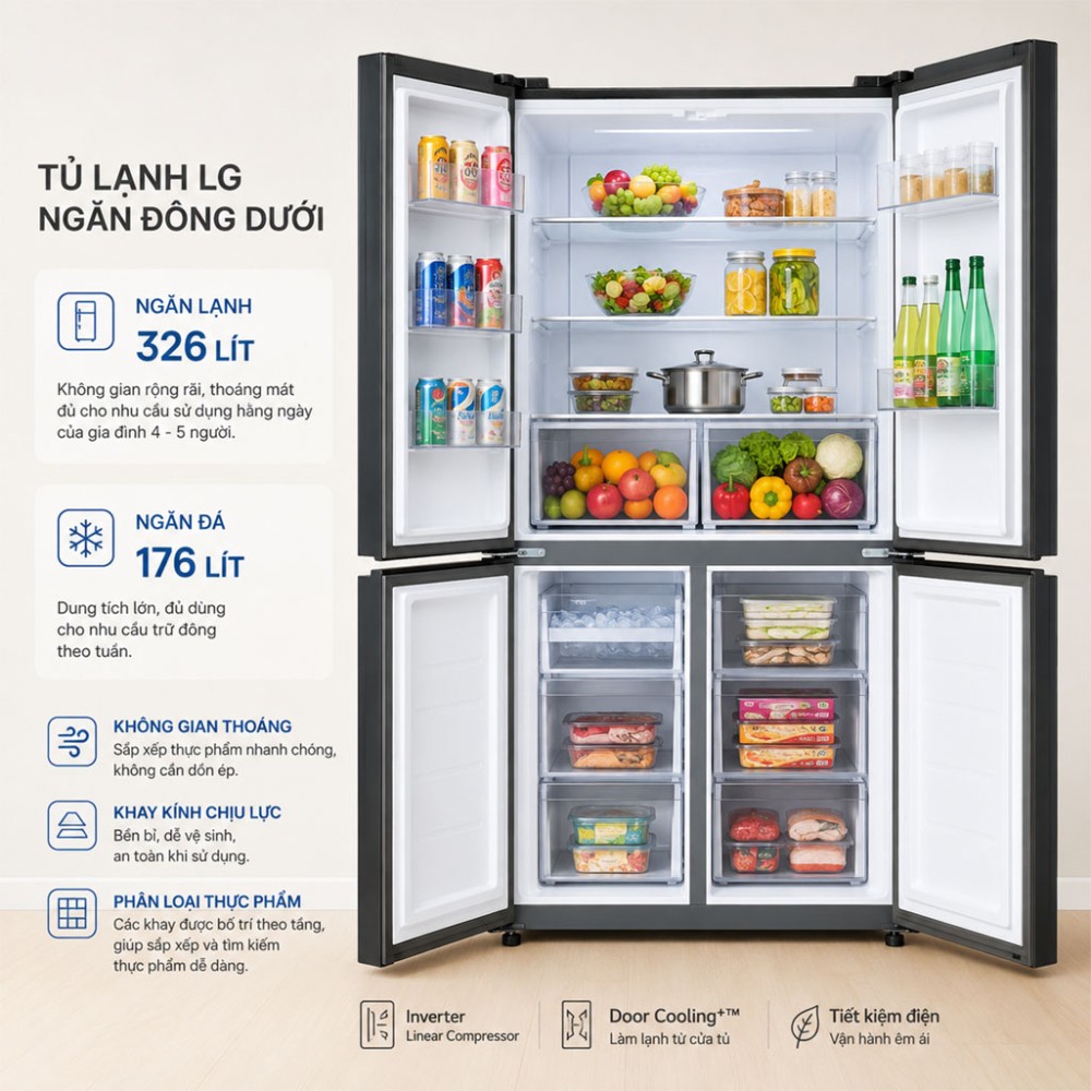 Tủ lạnh LG Inverter 502 lít Multi Door F50BG - Hàng chính hãng