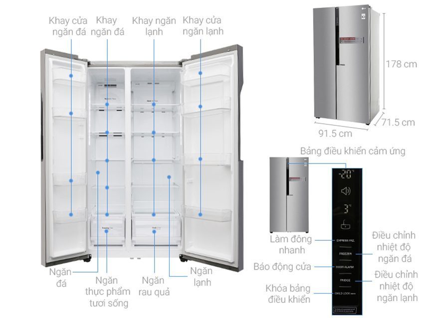 Cấu tạo của Tủ lạnh LG Inverter 613 lít GR-B247JDS