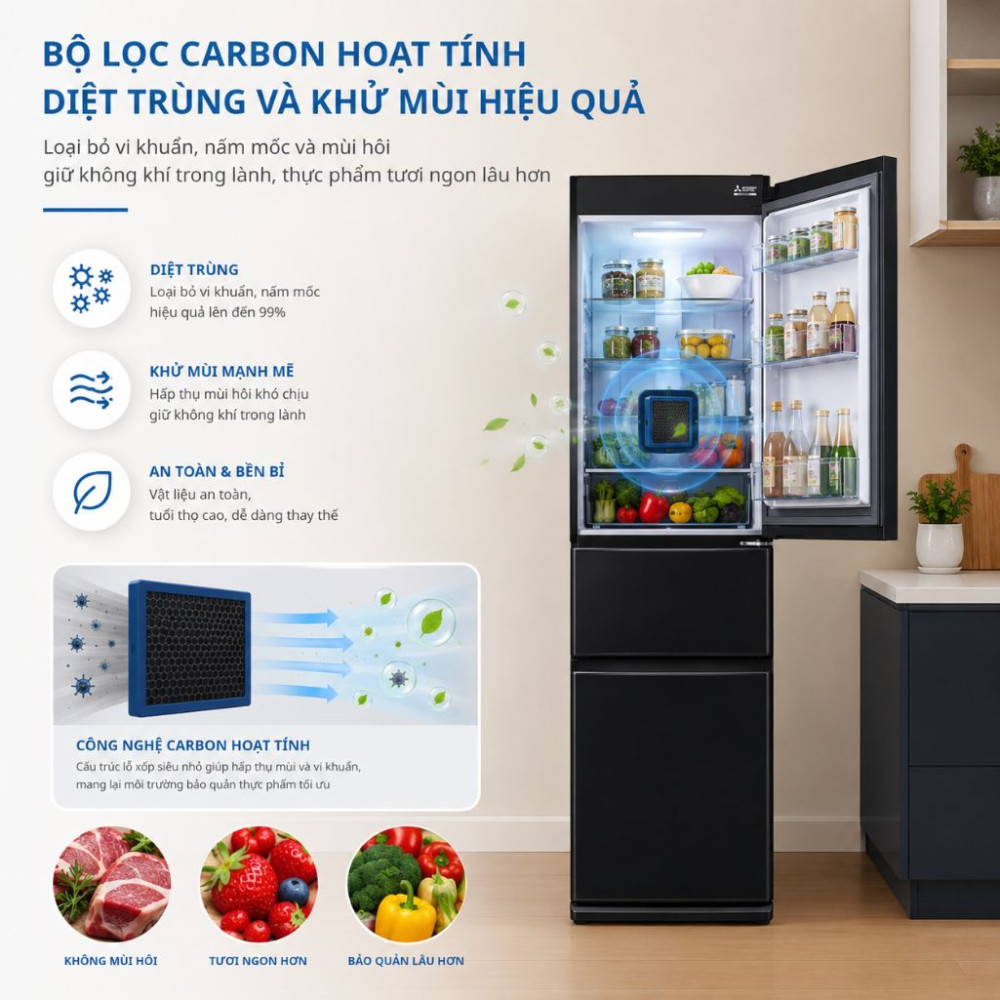 Tủ lạnh Mitsubishi Electric Inverter 365 lít CGX46EN(GBK) - Hàng chính hãng