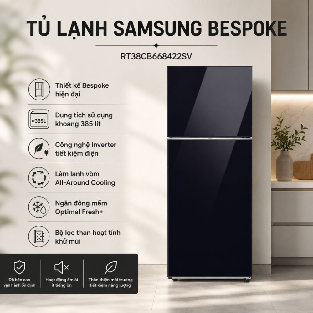 Tủ lạnh Samsung Inverter 385 lít Bespoke RT38CB668422SV - Hàng chính hãng
