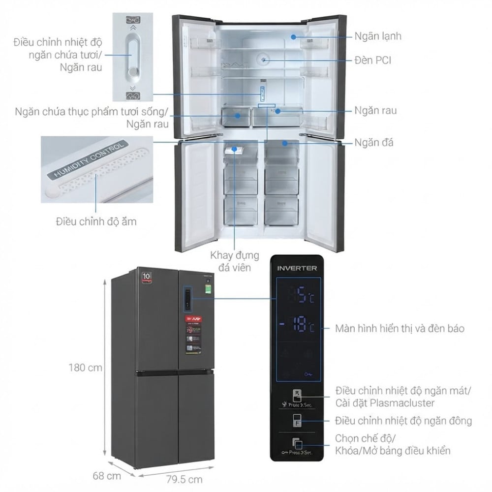 Tủ lạnh Sharp Inverter Multi Door 421 lít SJ-FXP510V-MG New - Hàng chính hãng