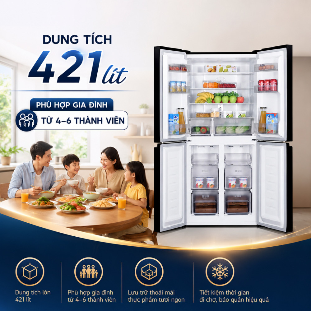 Tủ lạnh Sharp Inverter Multi Door 421 lít SJ-FXP510VG-BK NEW - Hàng chính hãng