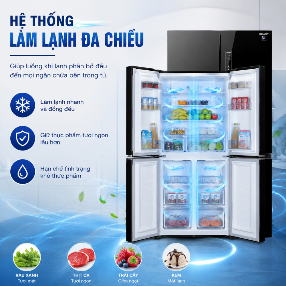 Tủ lạnh Sharp Inverter Multi Door 421 lít SJ-FXP510VG-BK NEW - Hàng chính hãng