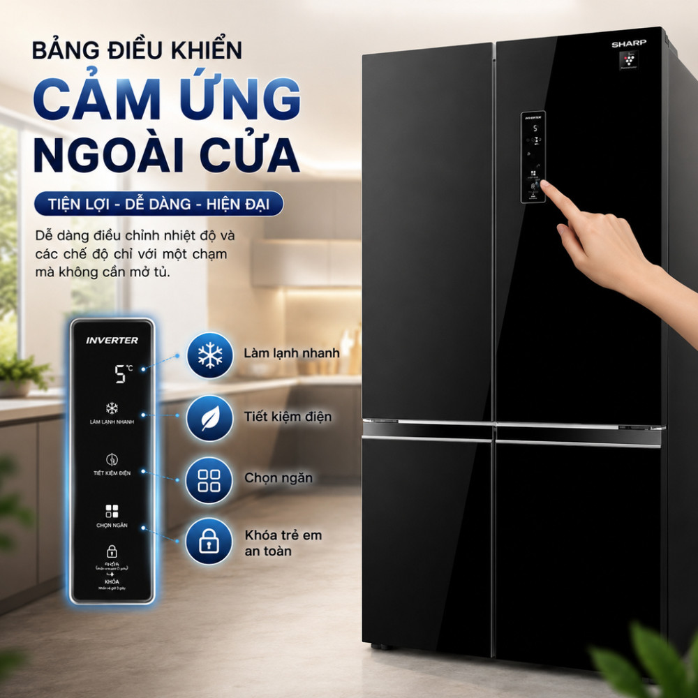 Tủ lạnh Sharp Inverter Multi Door 421 lít SJ-FXP510VG-BK NEW - Hàng chính hãng