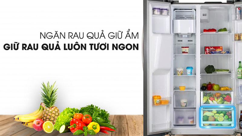 Thiết kế ngăn rau củ của Tủ lạnh Side By Side 2 cánh Kaff KF-BCD606MBR