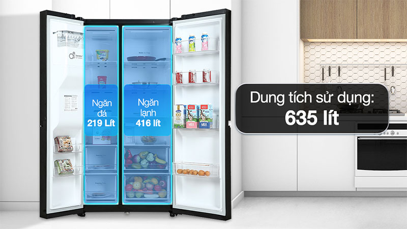 Dung tích của Tủ lạnh Side by side Inverter 635 lít LG GR-D257WB