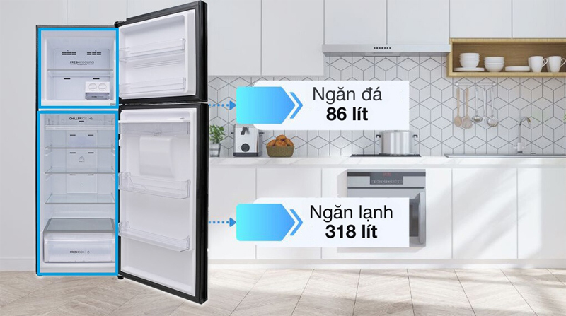 Dung tích lớn 328 lít, phù hợp cho gia đình từ 3 - 4 thành viên