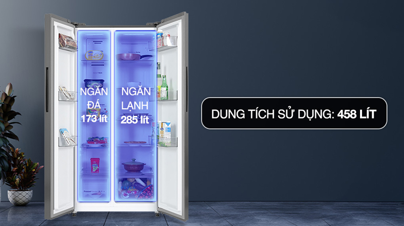 Dung tích 458L, phù hợp cho gia đình đông người