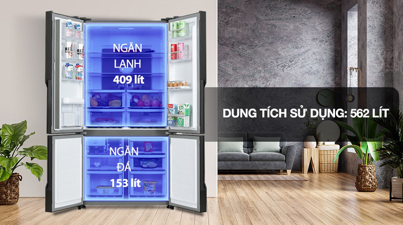 Dung tích sử dụng 562 lít, dùng cho gia đình có trên 5 thành viên