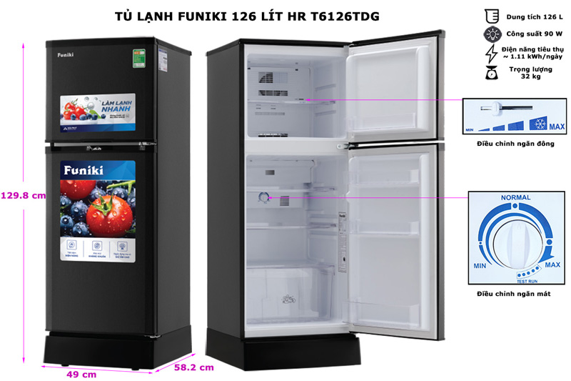 Kích thước của tủ lạnhFuniki 126 lít HR T6126TDG