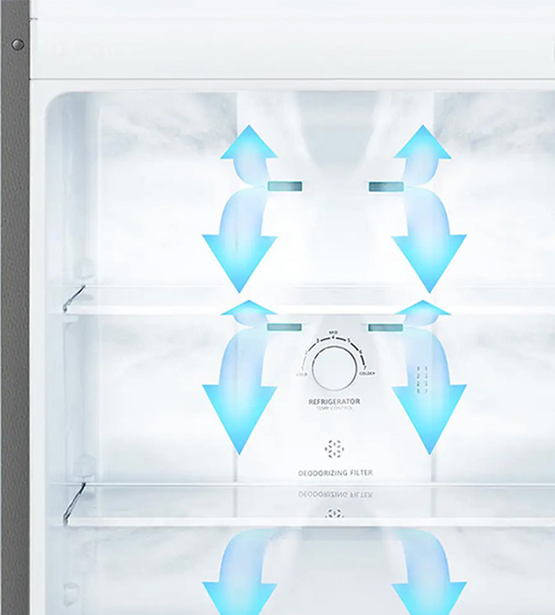 Chế độ  làm lạnh đa chiều Multi Air Flow giúp cho luồng khí lạnh được lan tỏa đều khắp tủ