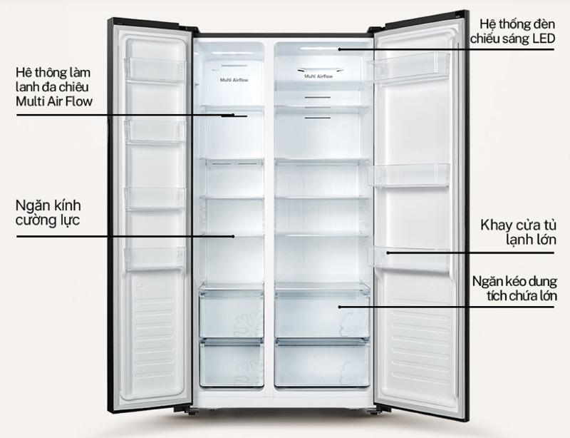 Bên trong tủ lạnh có rất nhiều ngăn chứa thực phẩm