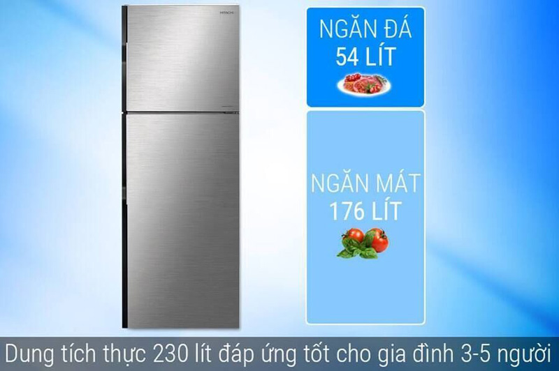 Tủ lạnh Hitachi R-H230PGV7(BBK) có dung tích chứa lớn lên đến 230 lít 