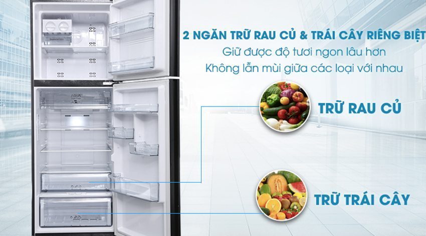 Tủ lạnh inverter 345 lít Aqua AQR-IG356DN GBN với những ngăn đựng