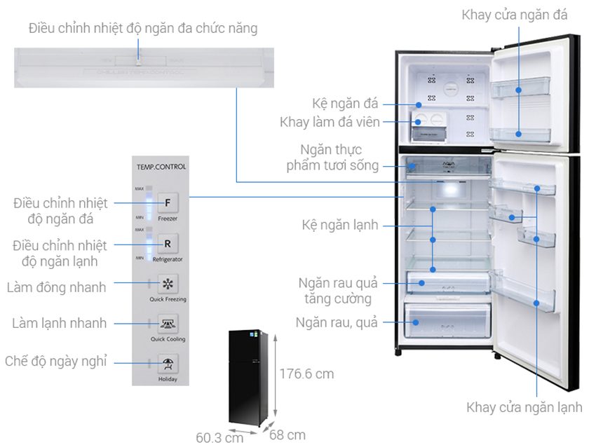 Chi tiết của tủ lạnh inverter 373 lít AquaAQR-IG386DN GBN