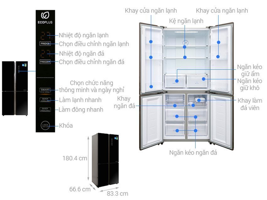 Chi tiết của tủ lạnh bốn cửa inverter Aqua AQR-IG525AM GB