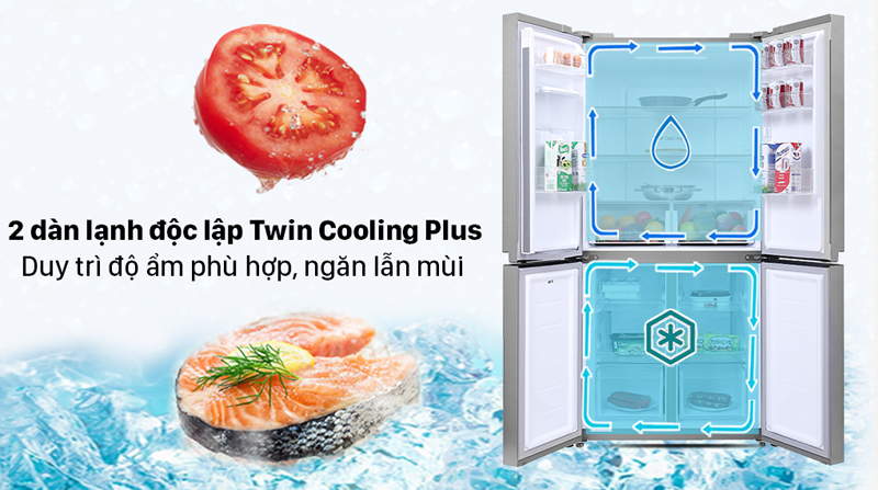 Sử dụng 2 dàn lạnh độc lập Twin Cooling Plus giúp lạnh đồng đều, hạn chế lẫn mùi với nhau