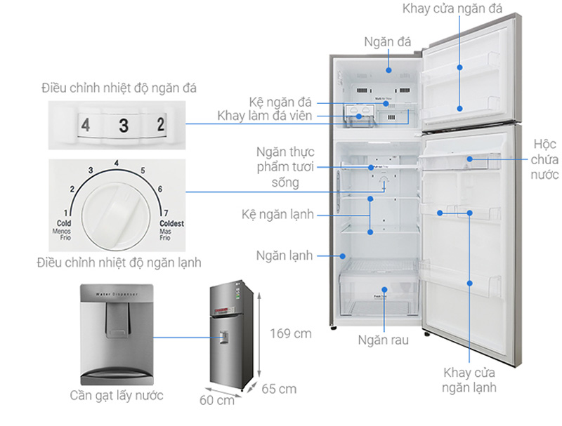 Tổng quan thiết kế của tủ lạnh LG Inverter  GN-D332PS 
