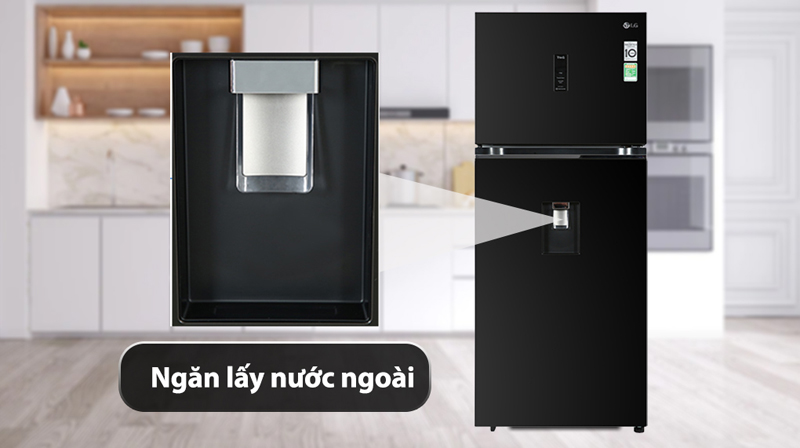 Tủ lạnh LG GN-D372BLA được trang bị khay lấy nước bên ngoài vô cùng tiện lợi,