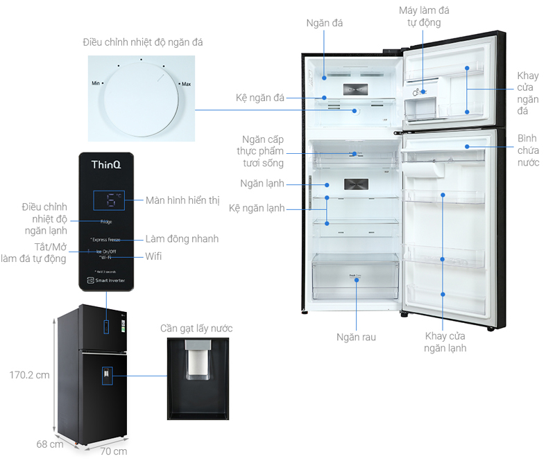 Cấu tạo của tủ lạnh LG Inverter 374 lít GN-D372BLA