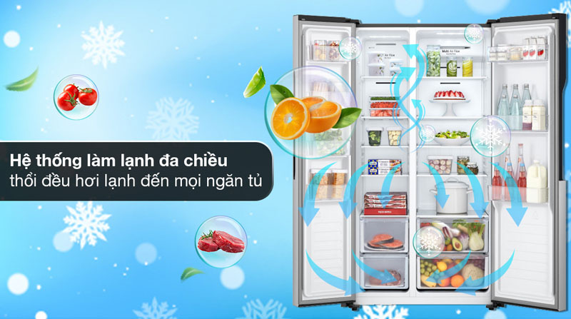 Công nghệ làm lạnh đa chiều đem hơi lạnh đến mọi nơi phía trong tủ