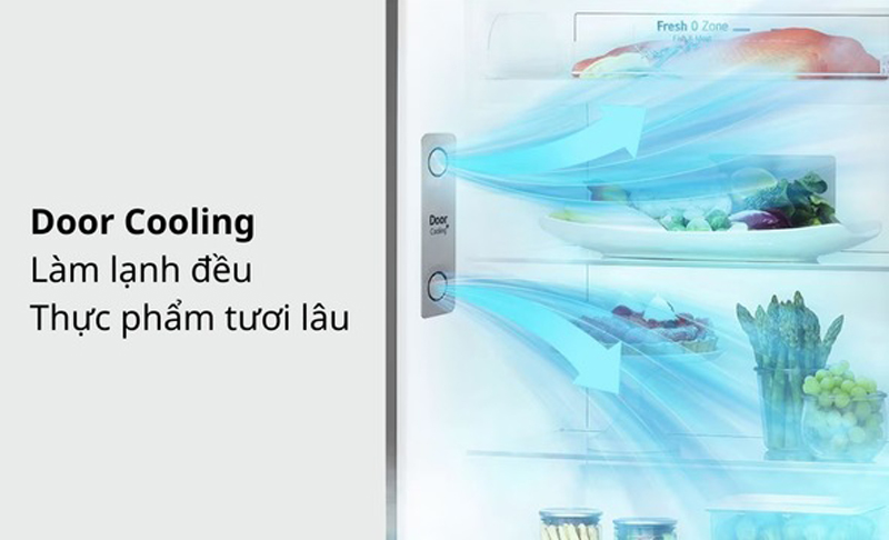 Chế độ làm lạnh Door Cooling giúp cho luồng khí lạnh được lan tỏa đều khắp tủ