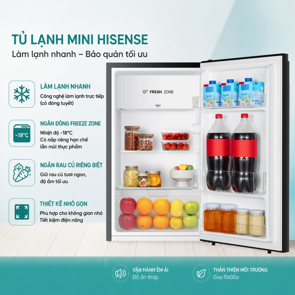 Tủ lạnh mini Hisense 82 lít RR106D4EBN - Hàng chính hãng