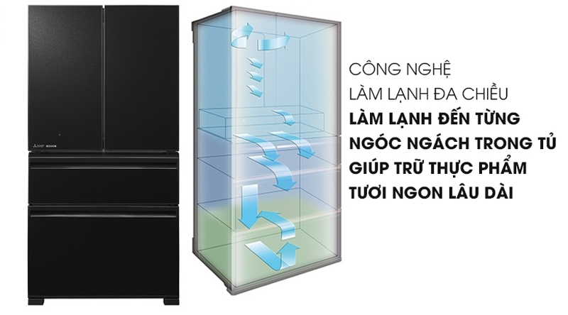 Công nghệ làm lạnh đa chiều, hơi lạnh tỏa đều khắp tủ