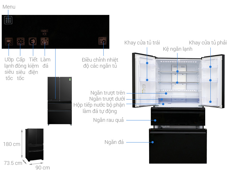 Cấu tạo của tủ lạnh Mitsubishi Electric Inverter 564 lít MR-LX68EM-GBK-V