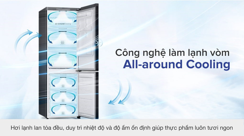Công nghệ làm lạnh vòm All-around Cooling giúp hơi lạnh lan tỏa đều khắp tủ