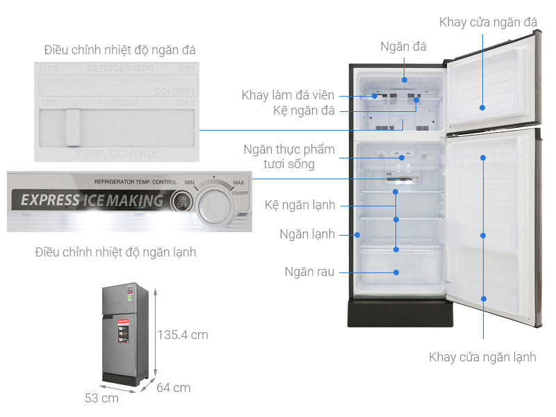 Cấu tạo của tủ lạnh Sharp Inverter 198 lít SJ-X198V-SL