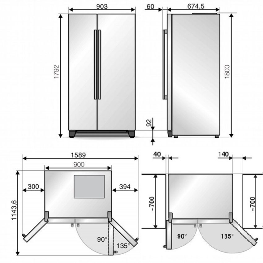 Kích thước của tủ lạnh side by side Bosch KAN-58A75