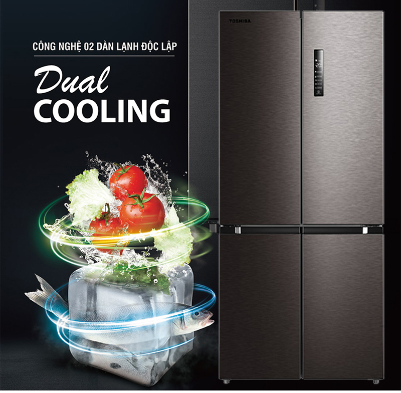 2 dàn lạnh độc lập Dual Cooling, duy trì độ ẩm, làm lạnh nhanh hơn và cho thực phẩm tươi lâu. 