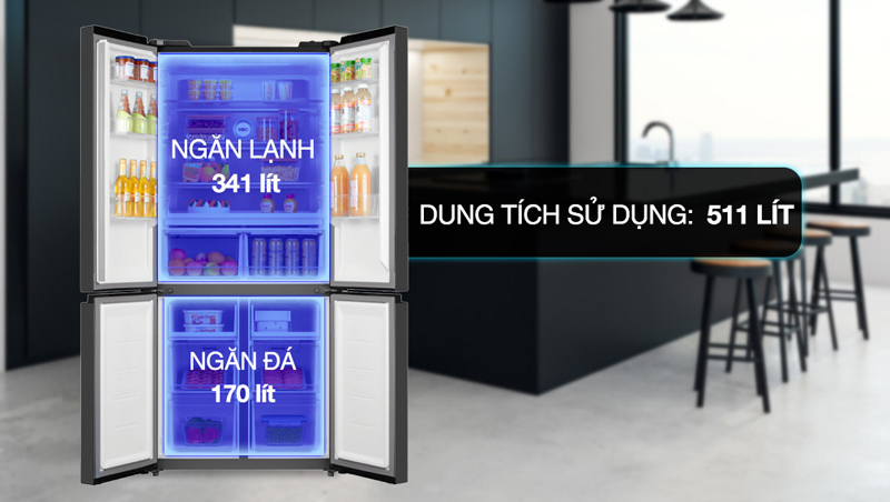 Tủ lạnh có dung tích 511 lít phù hợp cho gia đình trên 5 người