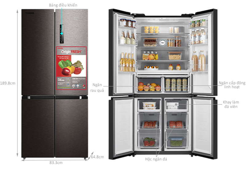 Kích thước của tủ lạnh Toshiba GR-RF610WE-PMV(37)-SG
