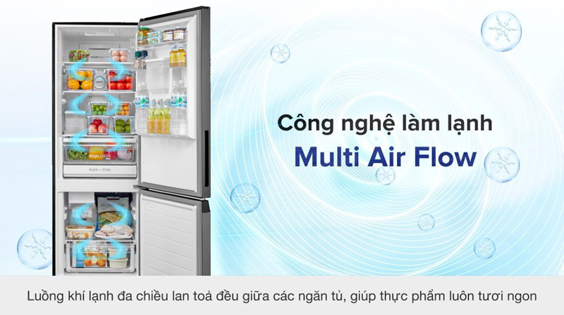 Công nghệ làm lạnh đa chiều Multi Air Flow làm lạnh nhanh và sâu.
