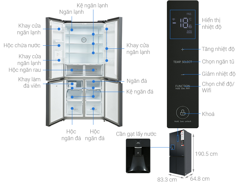 Tổng quan thiết kế của tủ lạnh Toshiba Inverter 509 lít GR-RF605WI-PMV(06)-MG