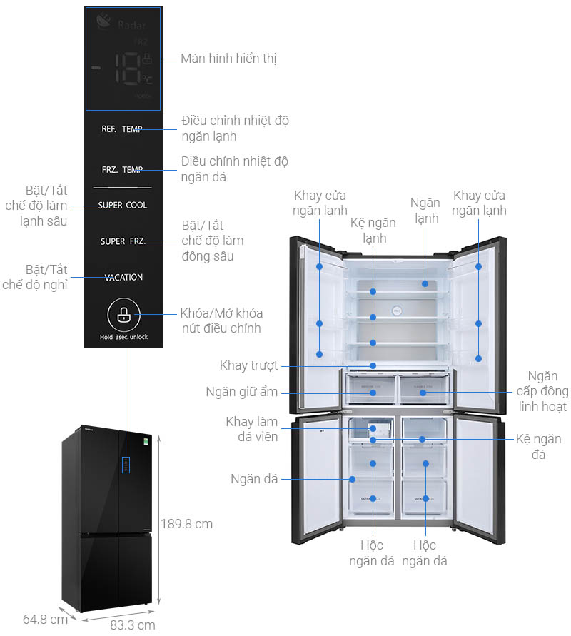 Cấu tạo của tủ lạnh 4 cánh Toshiba GR-RF610WE-PGV(22)-XK