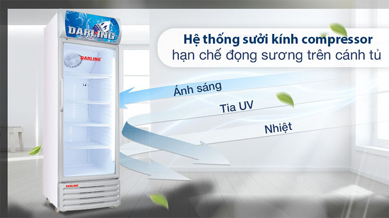 Hệ thống sưởi kính của Tủ mát 1 cánh 280 lít Darling DL-2800A 