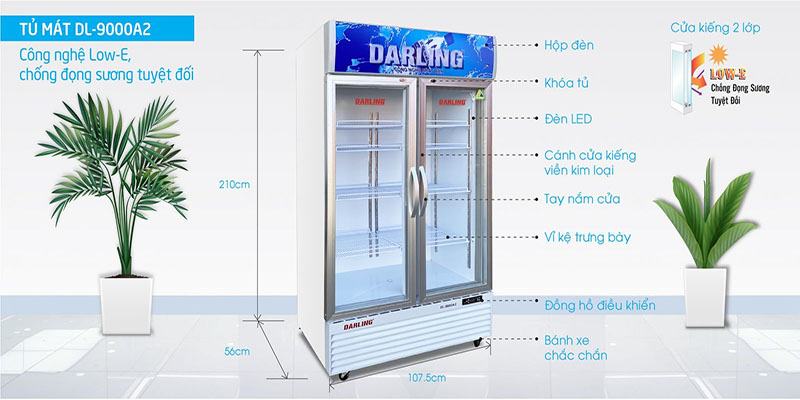 Tủ mát đứng 2 cánh Darling 830L DL-9000A2