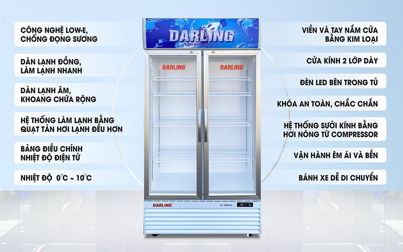 Tủ mát đứng 2 cánh Darling 830L DL-9000A2