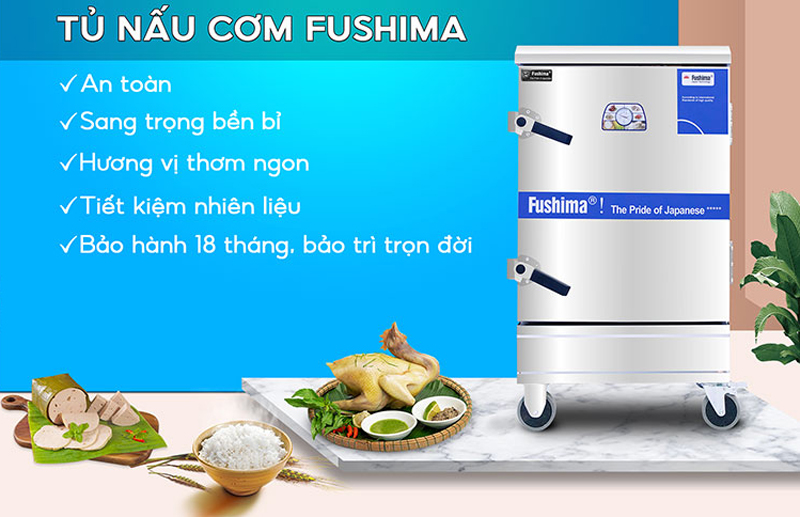 Tủ nấu cơm gas và điện 12 khay Fushima YWD-120  an toàn, tiện lợi, nhanh chóng