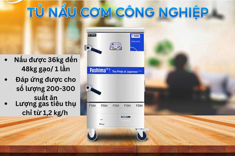 Nấu được 36kg đến 48kg gạo/ 1 lần, đáp ứng được cho số lượng 200-300 suất ăn